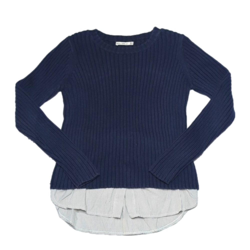 Zara Womens Sweater Layered Tops Shirts 90s Vibes Navy Blue Cotton Preppy Medium